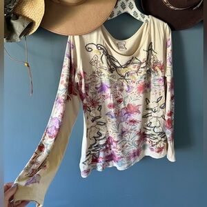 SUNDANCE floral Sequin Embellished Embroidered long sleeve top sz large